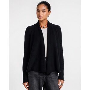 AQUA Cashmere Black Open Front Shawl Collar Cardigan Sweater Womens Long Sleeve